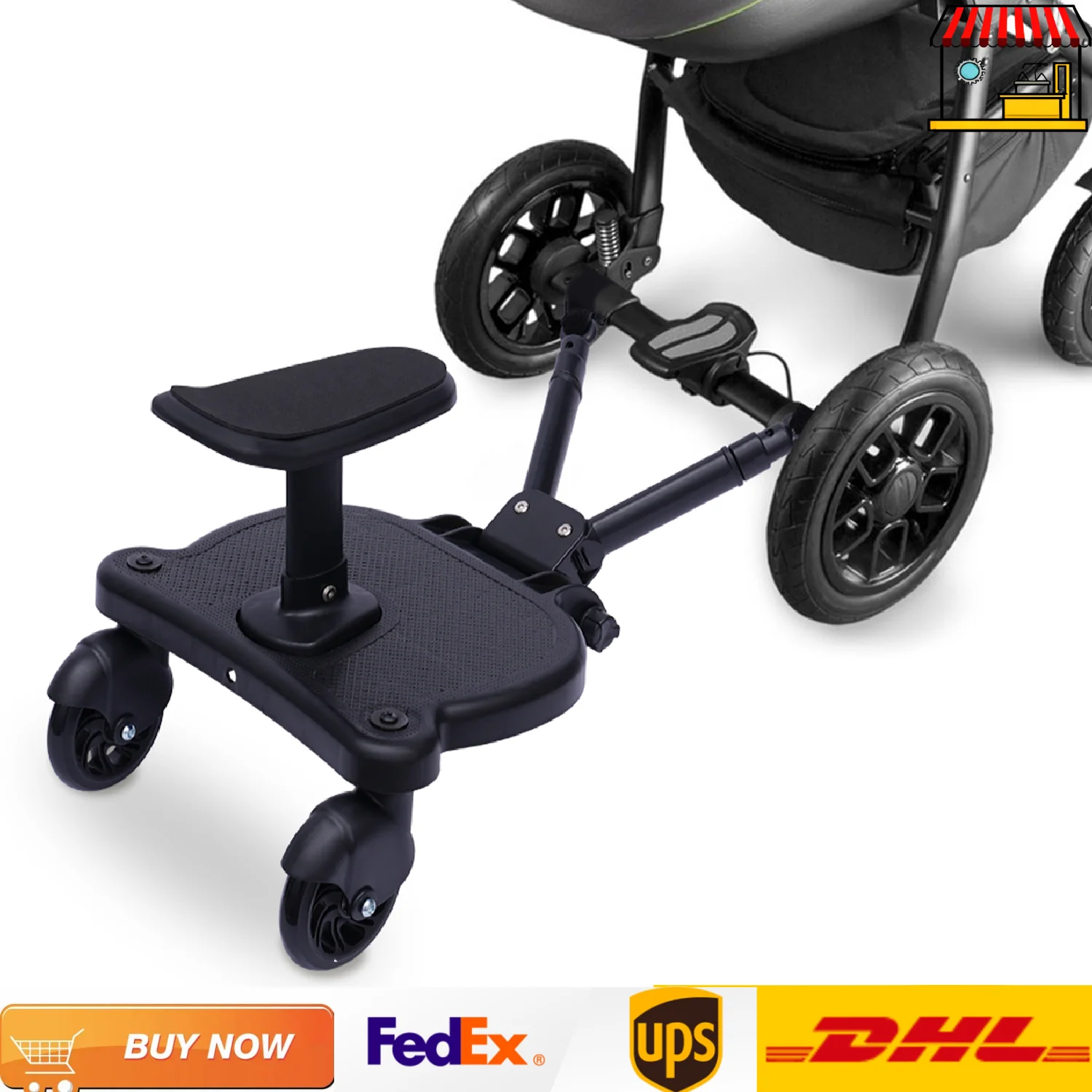 Removable Children Stroller Seat Pedal Adapter Stroller Ride Board 25kg Load Black