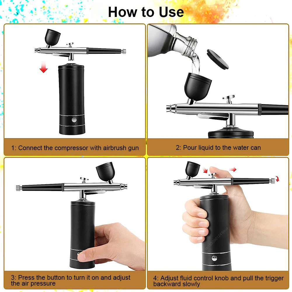 Airbrush mit Kompressor, Airbrush-Malerei, Mini-Spritzpistole für Farbmodellierung, Kunsthandwerk, kabelloses Farbspray, tragbares Modell, Airbrush – Detail 8