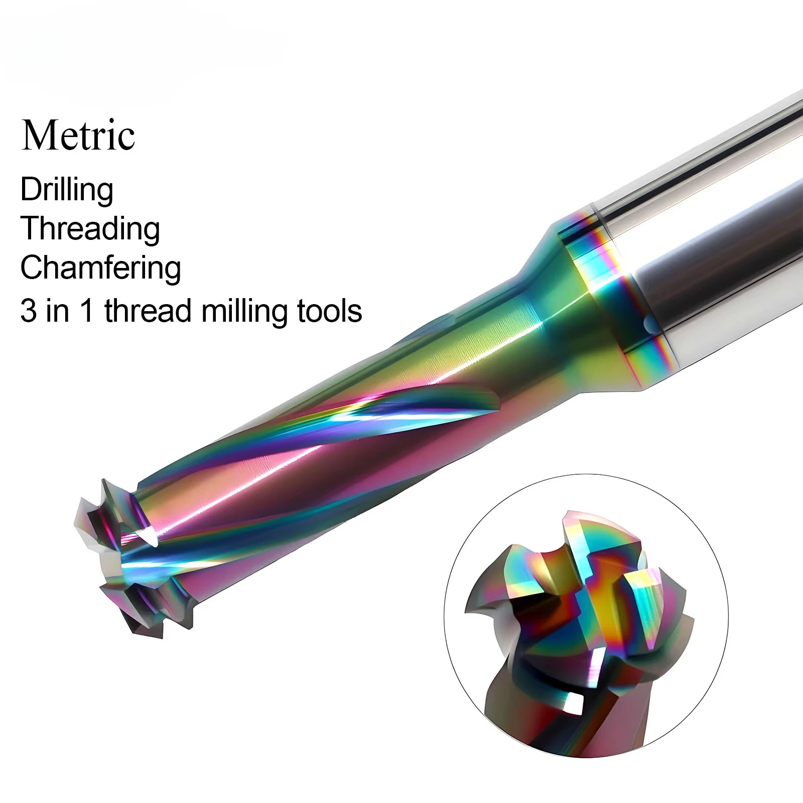 

DLC Multifunctional 3 in 1 thread milling M1.6-M12 Drilling and milling chamfered carbide Metric threading End Mills