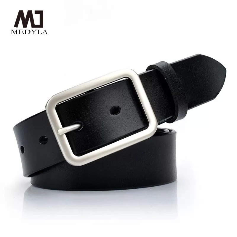 MEDYLA New Unisex Leather Belt Pin Buckle Vintage Men and Women Fashion Strap Female Waistband Pin Buckles Fancy for Men's Jeans