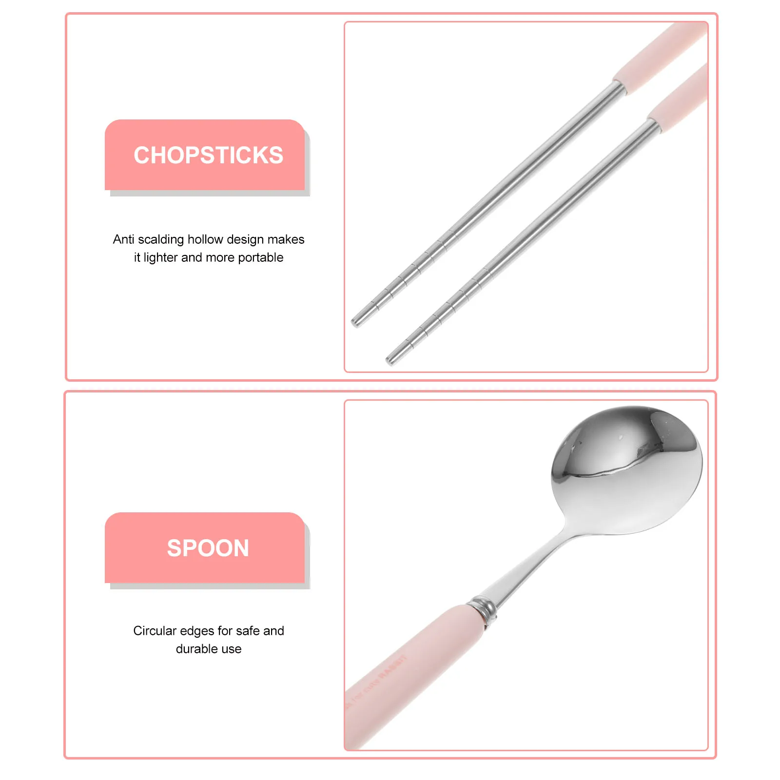 

1 Stainless Steel Portable Utensils With Chopsticks Spoon Corrosion Resistant Easy Clean Rounded Edge Travel Silverware