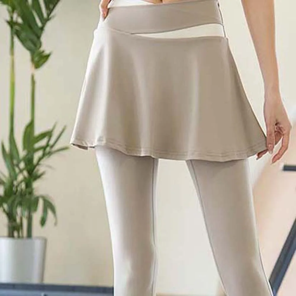 Combined in One Fitness Leggings Tight Contrasting Color Elastic Pants Skirt Thickened Plus Size Sports Yoga Pants Badminton