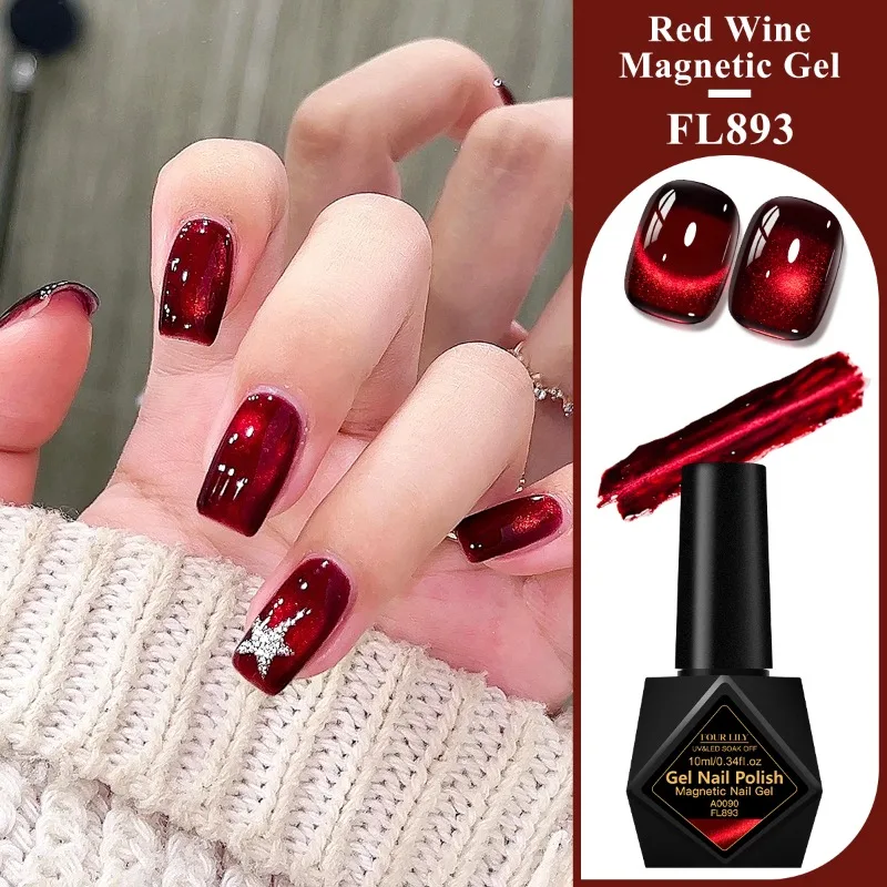 10 ml Rotwein Katze Magnetische Gel Nagellack Glitter Semi Permanent Soak Off UV LED Gel Lack Für maniküre DIY Nagel Liefert – Detail 8