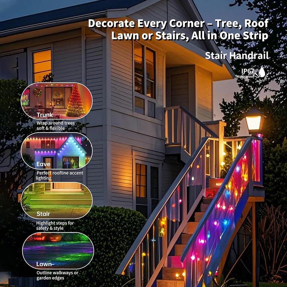 300FT الدائم في الهواء الطلق الطنف ذكي مصباح ليد سلسلة RGB اللون تغيير ضوء IC لعيد الميلاد حفلة حديقة الديكور #3