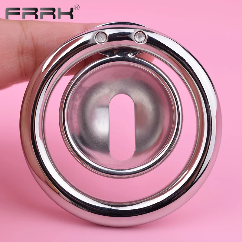 FRRK Negative Small Chastity Cage with Urination Opening Metal Penis Ring Allen Key Lock Cock BDSM Adults Sex Toys for Men