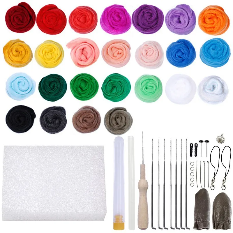 Needle Felting Kit Wool Roving DIY Craft Wool Fibre Needle Felting Starter Handcraft Kit Fabric Materials Accessories