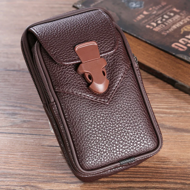 Multifunctional PU Leather Belt Bag Solid Color Men Business Style Belt Bag Horizontal And Vertical Section Wallet Case Purse