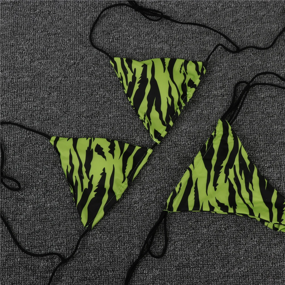 Sexy Tiger Triangle String Bikini Lace Up Micro Sling Swimsuit Extreme Thongs Vacation Swimwears Women Bathing Suit Beach Outfit