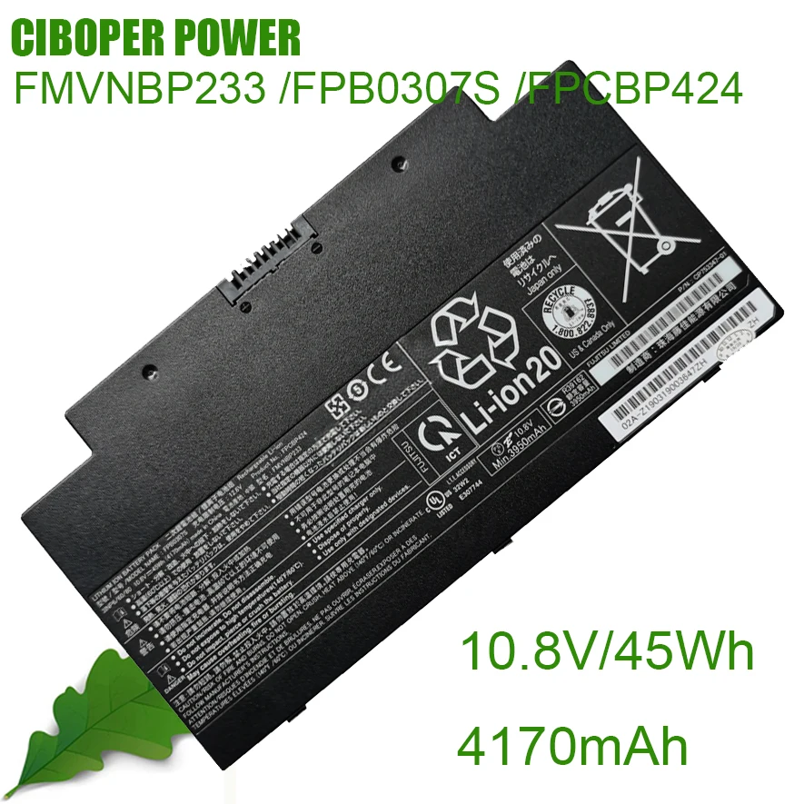 

CP Laptop Battery FMVNBP233 FPB0307S FPCBP424 10.8V/45Wh/4170mAh For LifeBook A556 A556/G AH77/M AH77/S Series