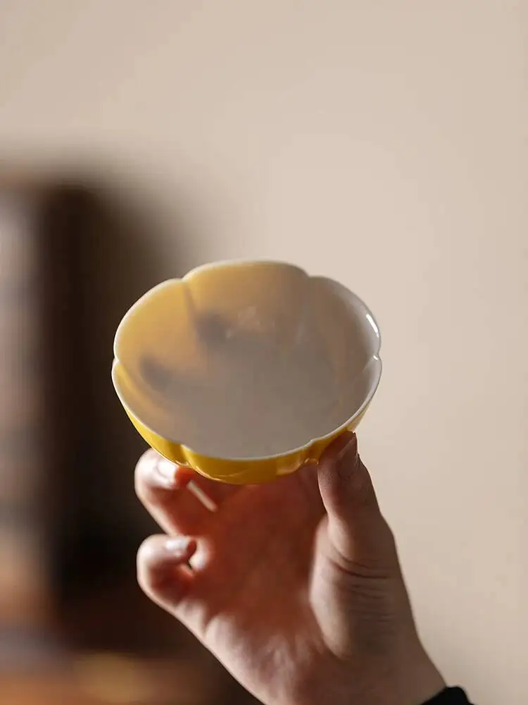 Chinese-Style Fresh Ceramic For Home Use, High-End Autumn Leaf Yellow Master Simple Drinking Cup, Set, Tea Brewing Cup