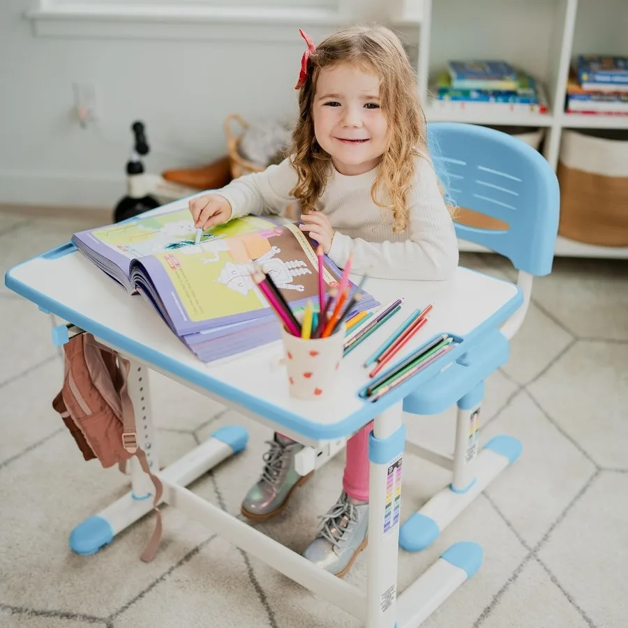 

Height Adjustable Sturdy Desk And Chair Set With Storage Drawer Ergonomic Study Workstation Boys And Girls Ideal For Home Study