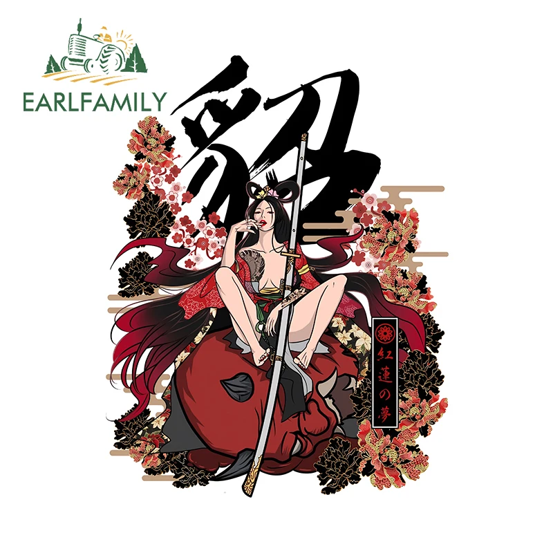 EARLFAMILY Japanese Girl Warrior Car Stickers Artistic Sexy Item Car Body Decals Great Waterproof Car Accesorios Para Auto
