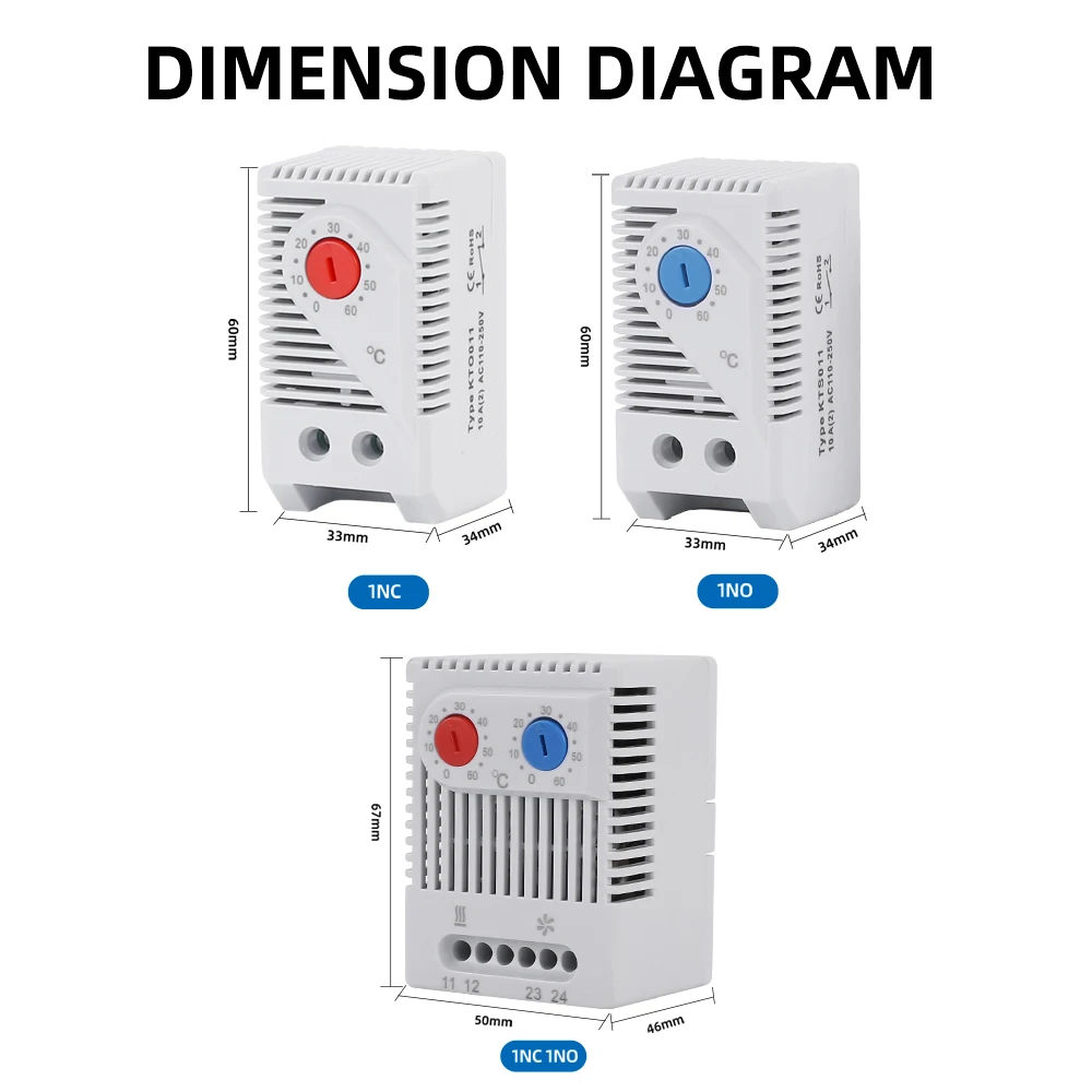 KTO011 KTS011 ZRO011 DIN rail mini compact bimetallic thermostat Mechanical temperature controller Normally open Normally close