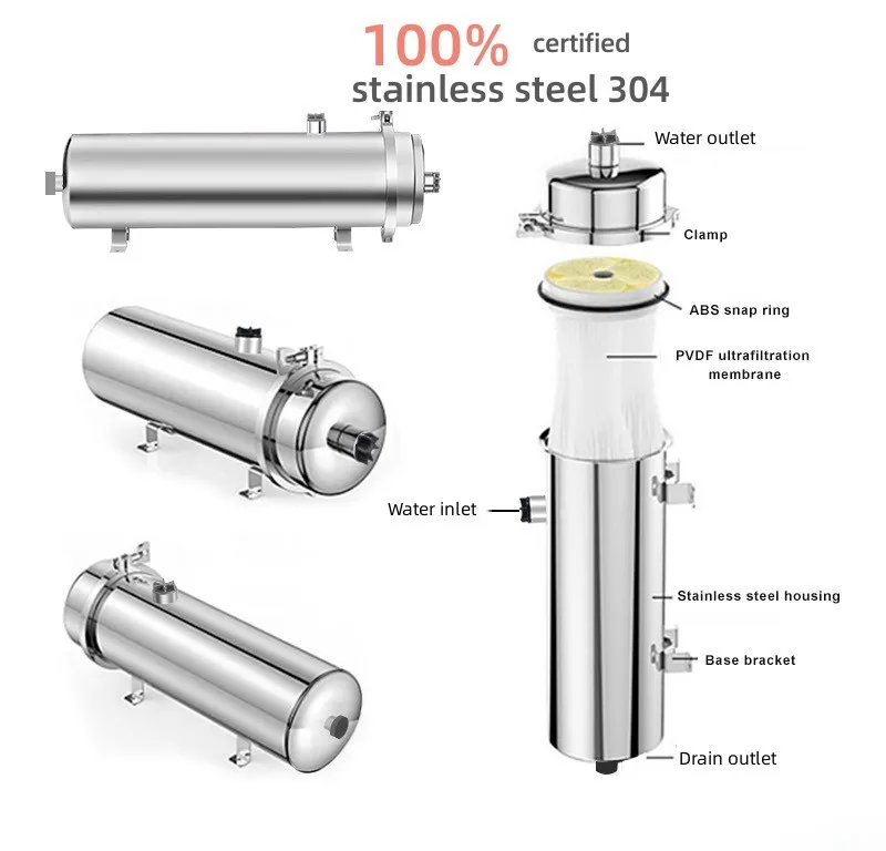 appliance stainless steel shell washable polyvinylidene fluoride membrane ultrafiltration membrane household water filter