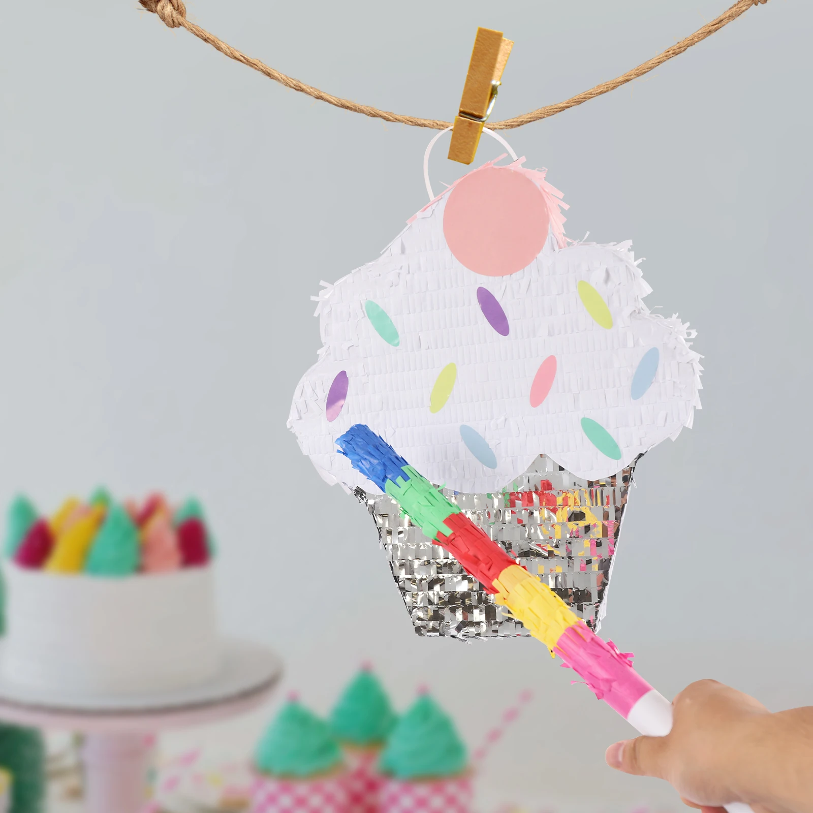 

Happy Holidays, Birthday Party Decoration,Ice Cream Pinata, Pinata Decoration, Candy Party Pinata with Stick