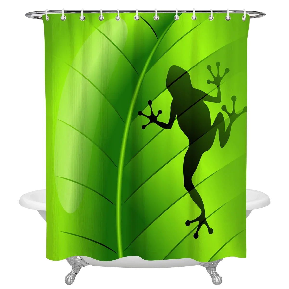 Animal Frog Silhouette Green Leaf Plant Waterproof Shower Curtain With Hook Bath Curtains Bathroom Decoration Accessories