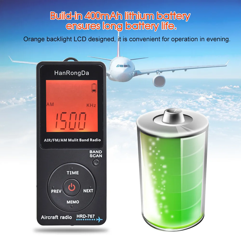 HOT  Radio Aircraft Band Receiver FM/AM/AIR Radio World Band with LCD Display Lock Button Pocket Radio with Earphone