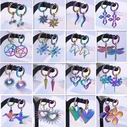 Sun/Dragon Heart Pointed Cone Flower Dangle Earring Stainless Steel Hoops Earrings For Women Men Arete Acero De Inoxidable Mujer