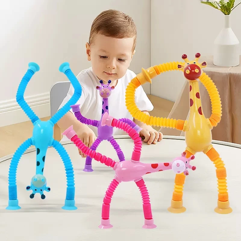 Fidget Brinquedos Crianças Ventosa Brinquedos Stress Relief Telescópicos Tubos Girafa Educacional Bebê Sensorial Anti-stress Squeeze Brinquedos