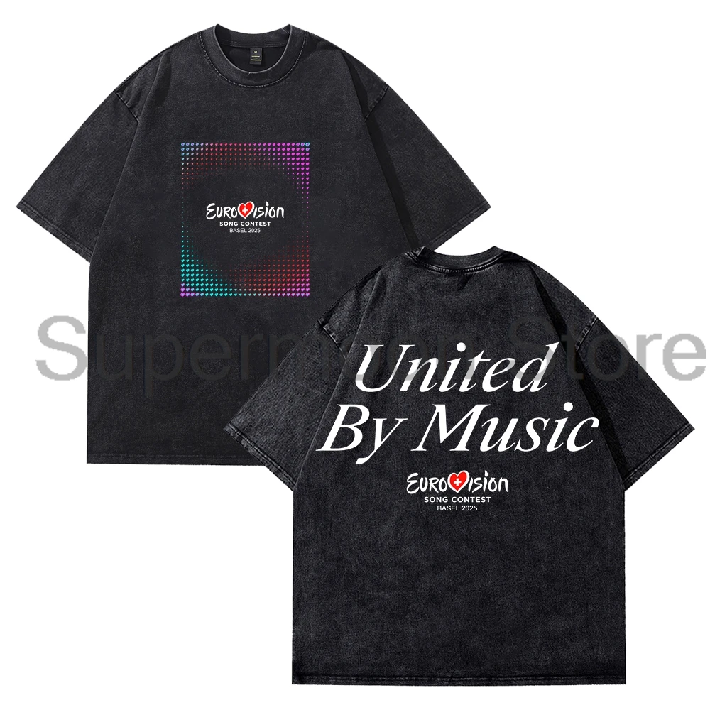 Eurovision Contest Unity Shapes Love Eurovision 2025 Washed T-shirt Crewneck Short Sleeve Cotton Tee Women Men Streetwear Tops
