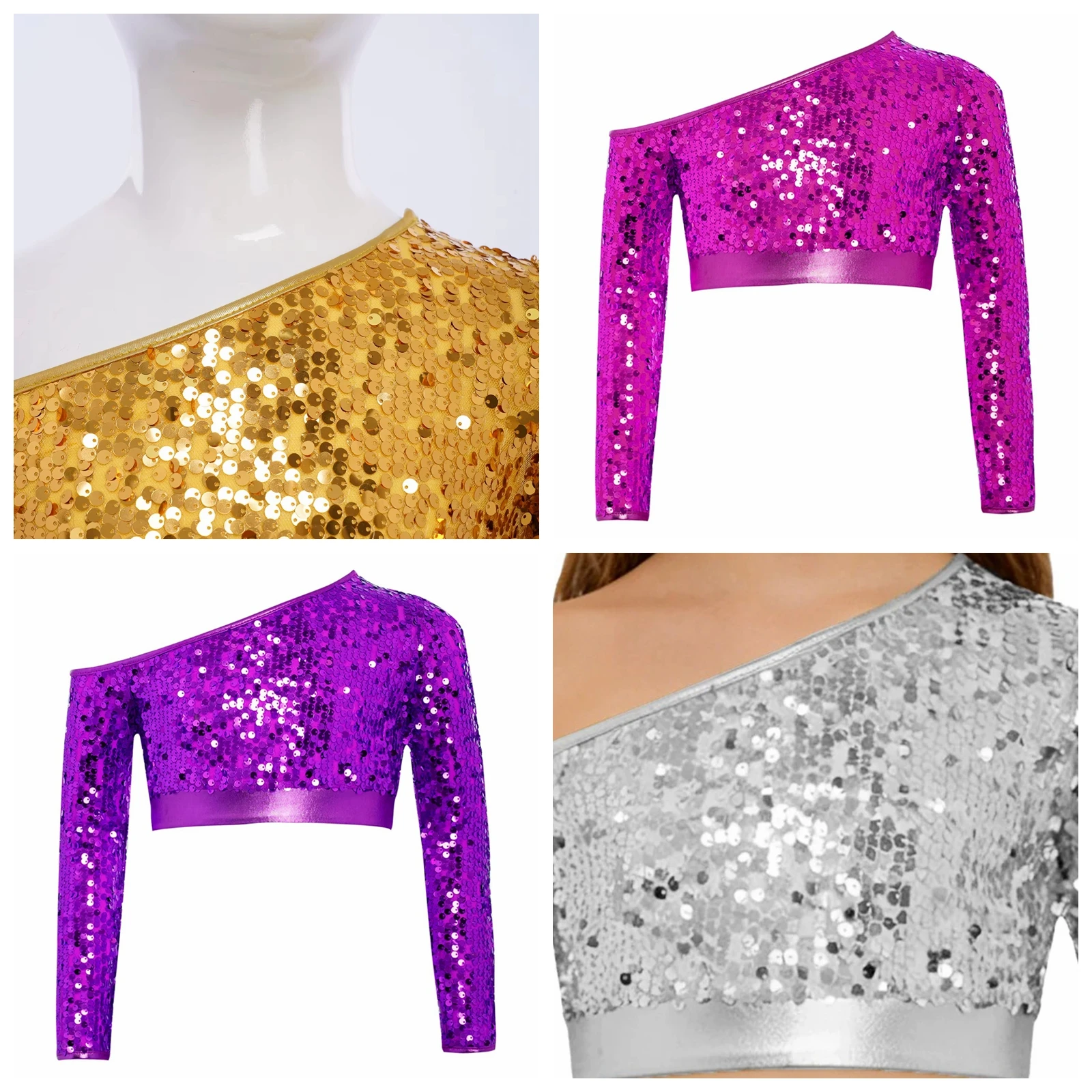 

Children's Sequins Hip Hop T-shirts Kids Girls Streetwear Disco Tops Fashion Shiny Crop Top Party Jazz Street Dance Costume