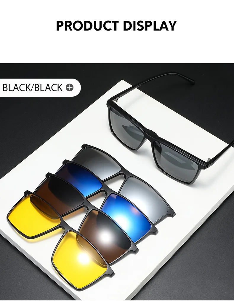 VCKA Großen Platz Myopie Sonnenbrille Männer Polarisierte 6 In 1 Frauen Optische Magnetische Clip auf Brillen Rahmen-0,5 ZU-10 – Detail 7