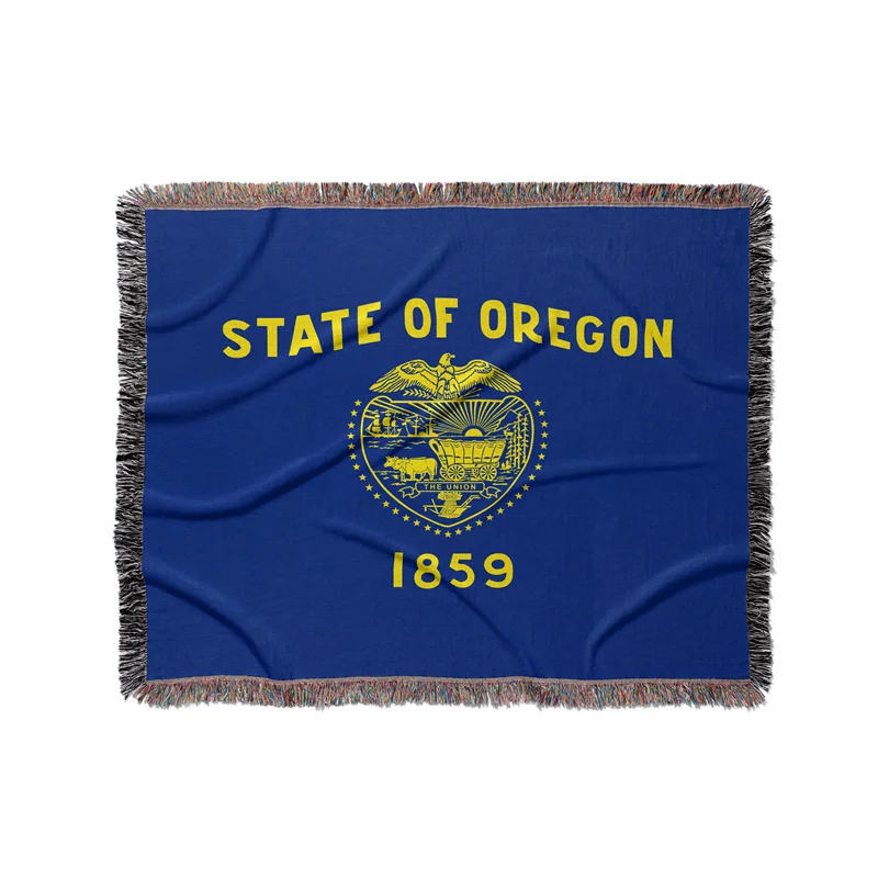 Gaslight Gatekeep Girlboss Oregon United States of America Jacquard Fringed Woven Throw Blanket
