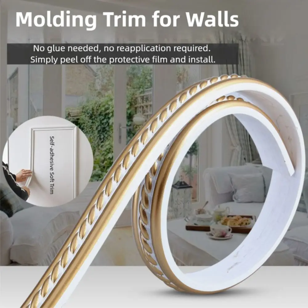 

DIY Decoration Paintable Wall Baseboard Self-Adhesive Flexible Molding Trim Peel and Stick PVC Mirror Frame Home