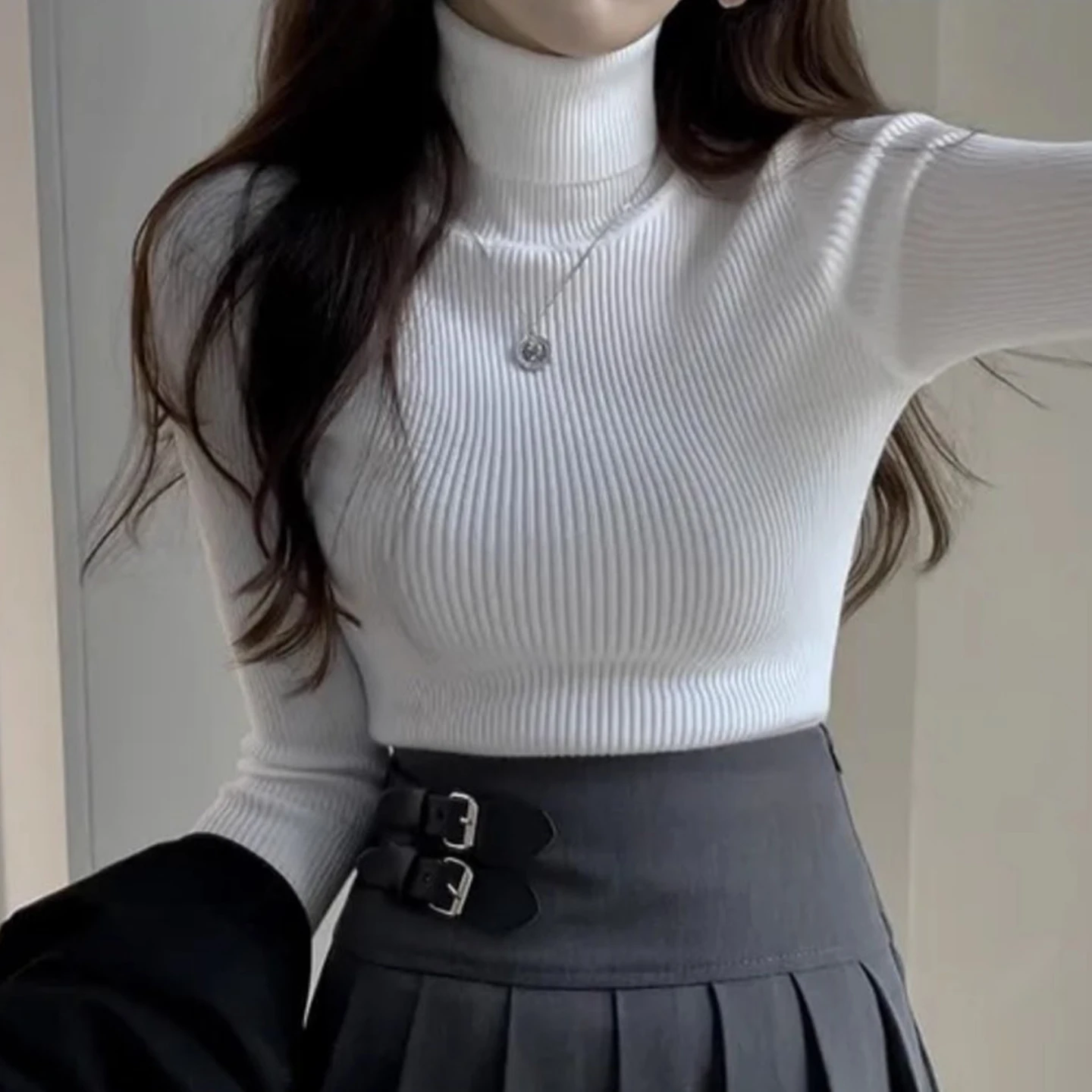 

Slim Fit High Ne Knitwear Women's Base Layer irt Winter New Sle Korean Version Long Sve Thermal Regular Length