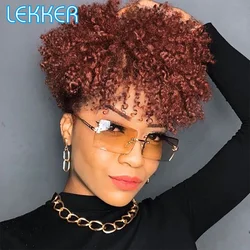 Lekker Natural Brown Short Pixie Cut Afro Kinky Curly Bob Human Hair Wig For Women Brazilian Remy Hair Full Machine Colored Wig