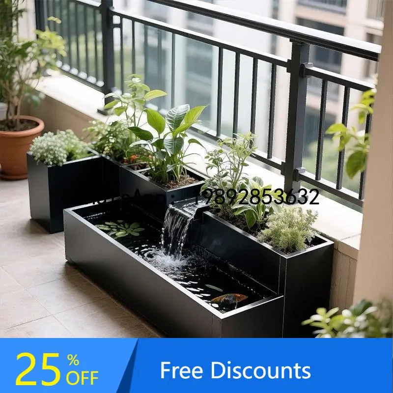XL Balcony Creative Flowing Water Fish Tank Flower Box Metal Floor-standing Acrylic Terrace Circulating Fish Pond Stainless