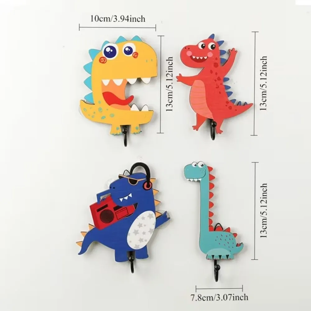 Picture 7: 4Pcs 4 Hooks Dinosaur Wall Hooks Cartoon Strong Bearing Entryway Key Hanger Stable Structure Smooth Surface Wall Decor Hooks