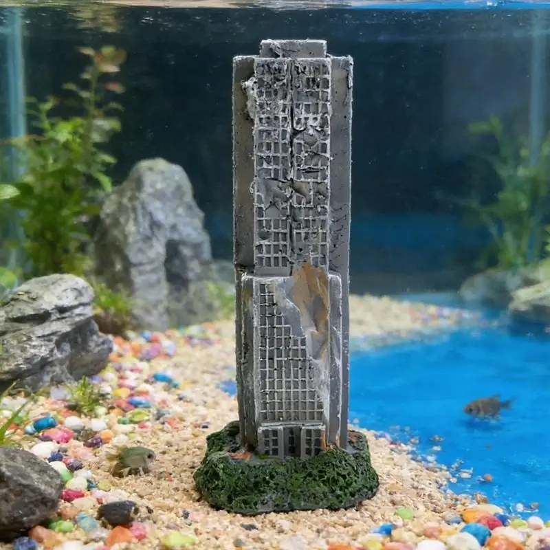 F19B Ruined City Building Model Fishtank Decoration Pack Of 3 Resin Aquarium Ornament For Fish Stimulation And Home Display