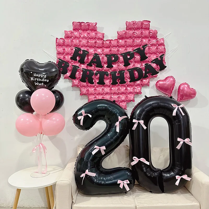 Happy Birthday Number Balloon Silk Bow Sweet Heart Cute Party Birthday Cake Decoration Flower Party Wedding Baby Shower Supplies