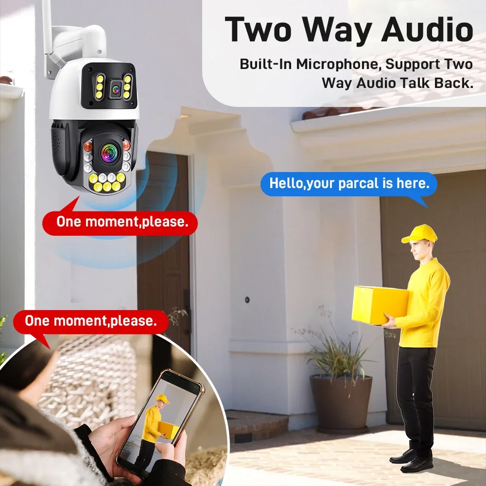 كاميرا مراقبة واي فاي PTZ 50X بصرية بدقة 8 ميجابكسل 4K وشاشتين معدنية خارجية لاسلكية 360 درجة °   كاميرا IP الأمنية للمنزل الذكي iCSee