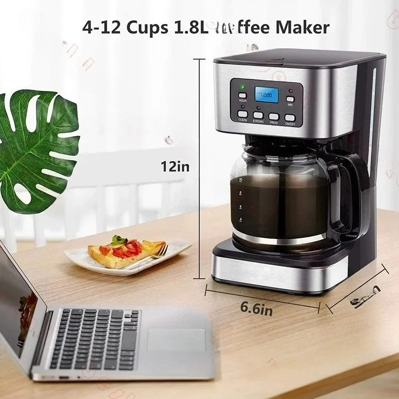 Coffee Maker Machine Household Automatic Drip Brewing Timer Keep Warm 12 Cup Capacity Home Kitchen Office Beverage