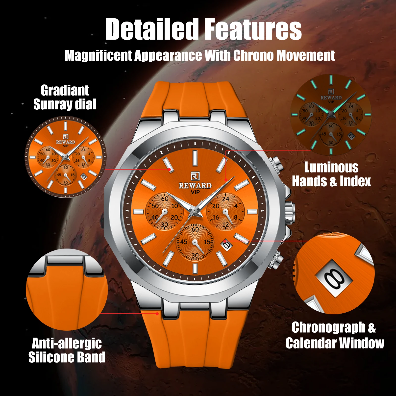 REWARD Men Watches Quartz Analog Waterproof Luminous Date Wrist Watch Silicone Strap Luxury Casual Watch for Men