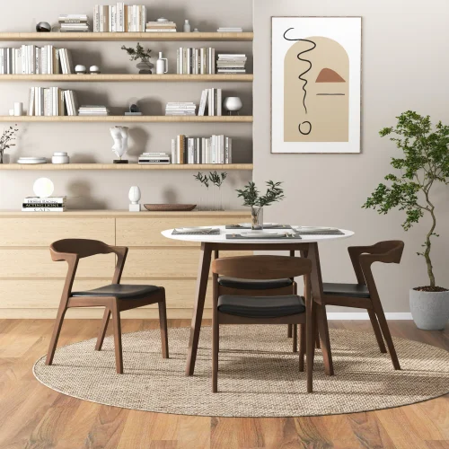 

Modern Alina Solid Wood White Dining Table And 4 Side Chairs-Eco-Friendly & Durable Living Room & Hotel Furniture Set