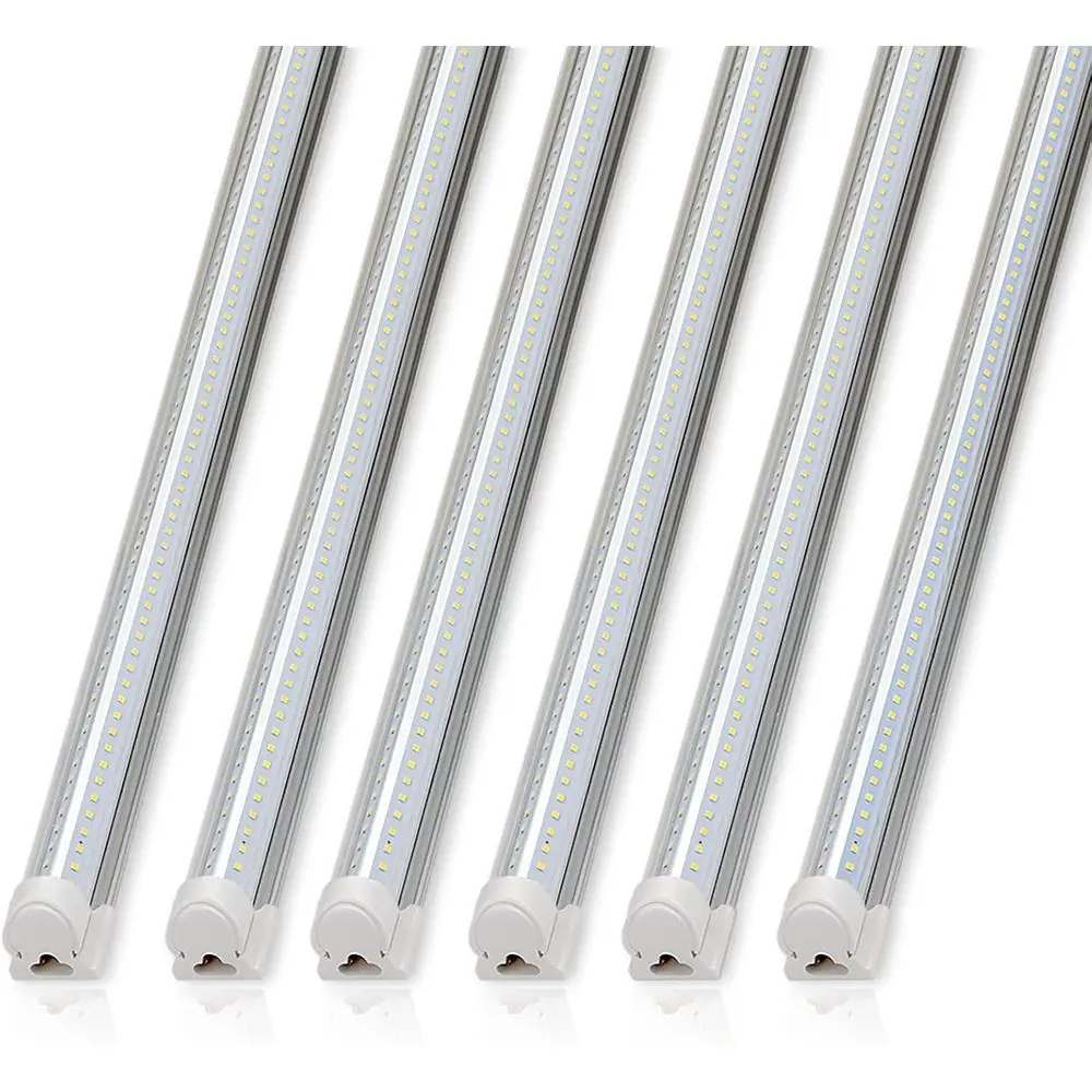 

8-Foot 72W T8 LED Shop Light, 10000 Lumens, Daylight 5000K, V-Shaped Clear Cover, Linkable for Garages and Workshops, 6-Pack