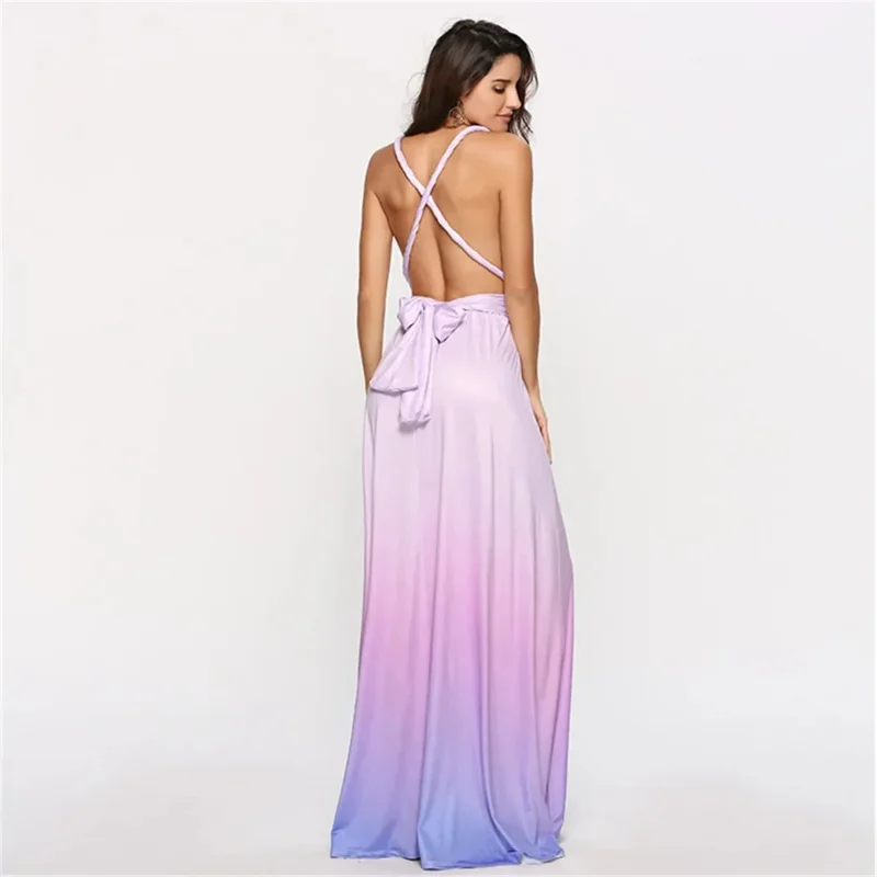 Sexy dress women multi way wrap convertible Cross bandage infinity maxi dress gradient backless party dresses bridesmaid robe