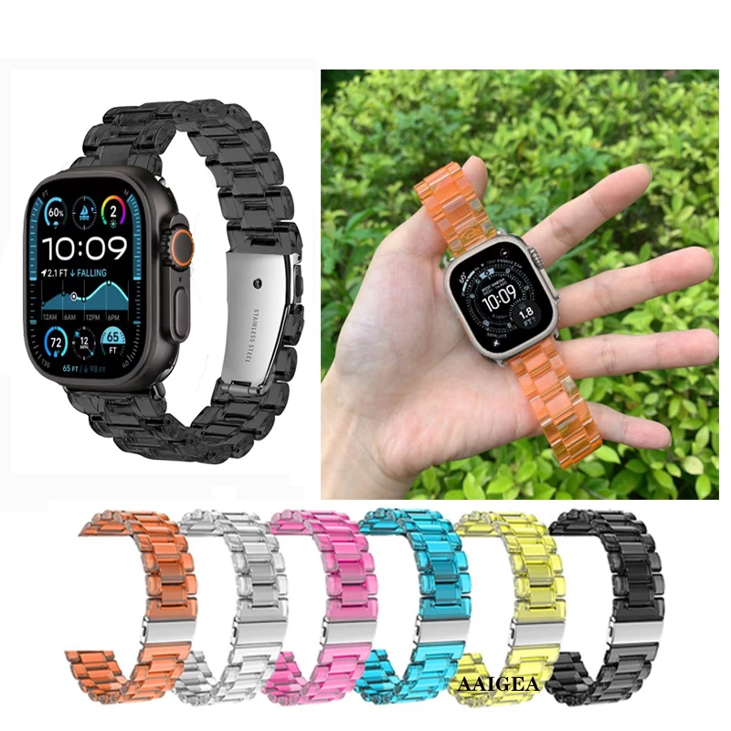 

Transparent Resin Strap For Apple Watch Band Ultra 3 2 1 49mm 46mm 45mm 44mm 40mm 41 38 42mm iWatch Series 11 10 8 7 6 SE
