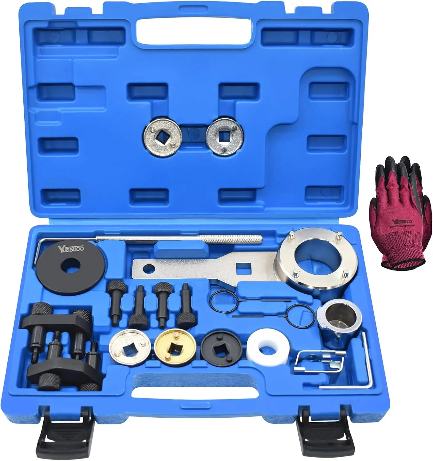 

Усовершенствованный набор инструментов для регулировки ГРМ для двигателей EA888 1.8/2.0 TSI (2006-2018) с кейсом и перчатками