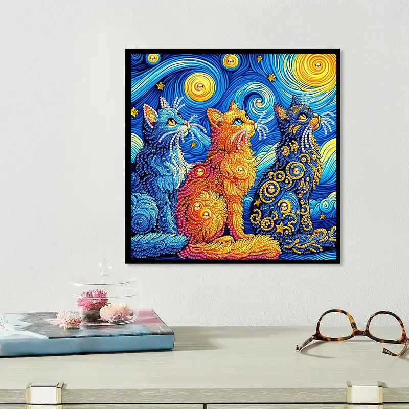 1 set of animal themed cat diamond painting set, DIY 5D color irregular crystal diamond partially inlaid painting design