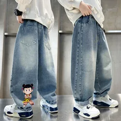 Boys' Cartoon Nezha Jeans Spring Autumn New Style Children's Cool Handsome Straight Loose Wide Leg Pants Big Kids Casual Pants