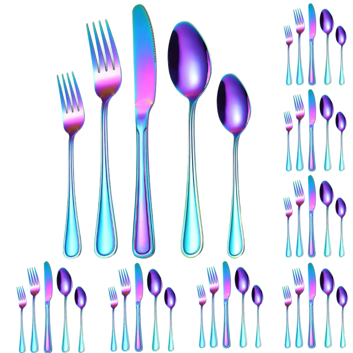 

A · HOUSEWARE Rainbow Stainless Steel Flatware 40 piece Line Pattern Handle Silverware Elegant Cutlery Eating Utensils Set for 8