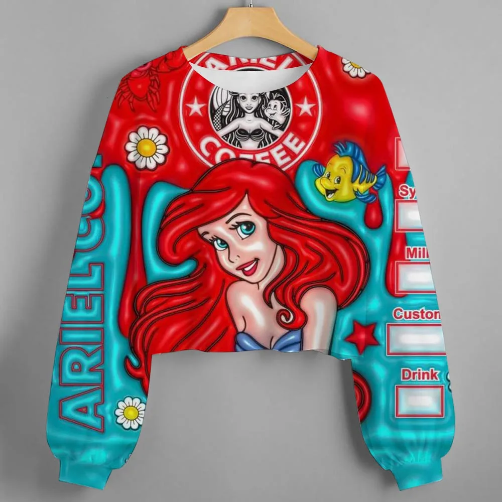 سويت شيرت بقلنسوة قصير جدًا مطبوع عليه رسوم كرتونية لعيد الميلاد من ديزني برينسيس ثلاثي الأبعاد، سويت شيرت هاراجوكو عصري بأكمام طويلة للأطفال #3