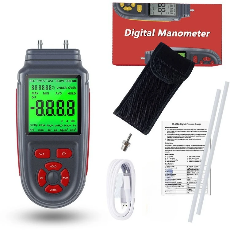 Precyzyjny, ręczny, cyfrowy manometr różnicowy w kształcie litery U, mikrodetektor siły i ciśnienia hydraulicznego.