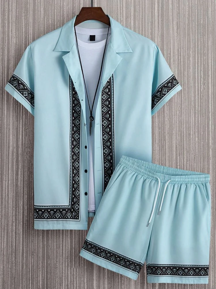 قميص مجموعة الرجال الصيف ثلاثية الأبعاد قميص مطبوع ومجموعة تي شيرتات قصيرة للأطفال الرجال والنساء موضة عادية جديدة بسيطة التلبيب قميص هاواي صيفي