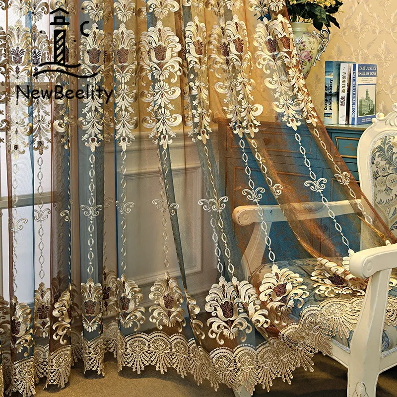 

Luxury Curtains for Living Dining Room Bedroom Atmosphere European Embroidered Window Sunshade Valance