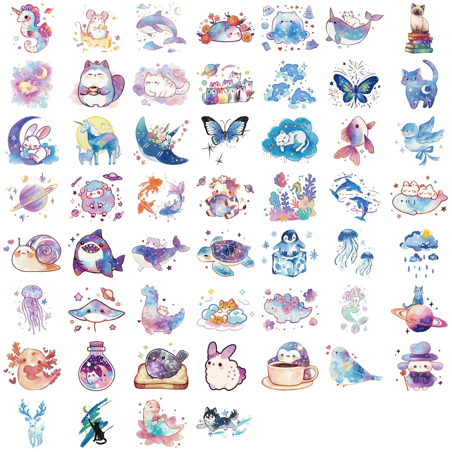 53PC Starry Sky Creative Biology Graffiti Stickers Decorative Luggage Notebook Diy Stationery Notebook Children Reward Stickers